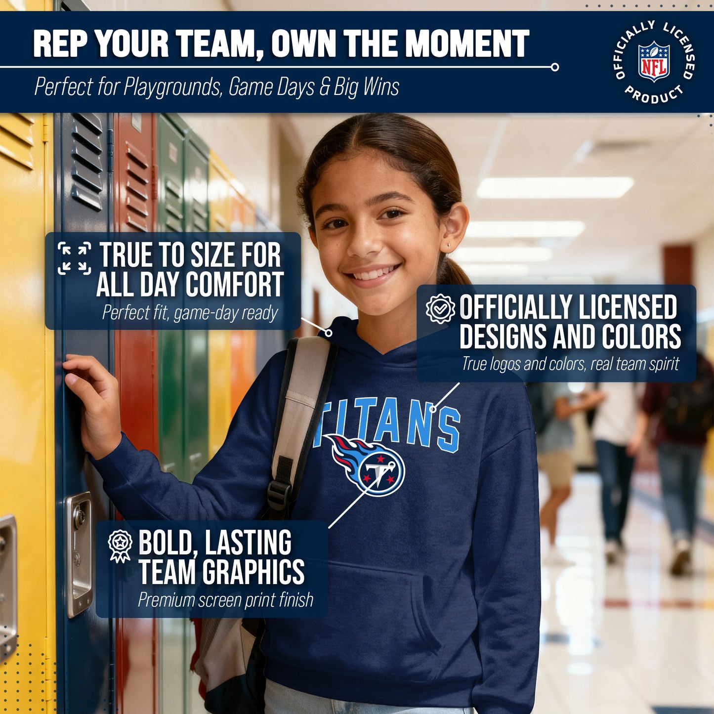 Tennessee Titans NFL Youth Home Team Hoodie- Kids Hooded Sweatshirt - Navy