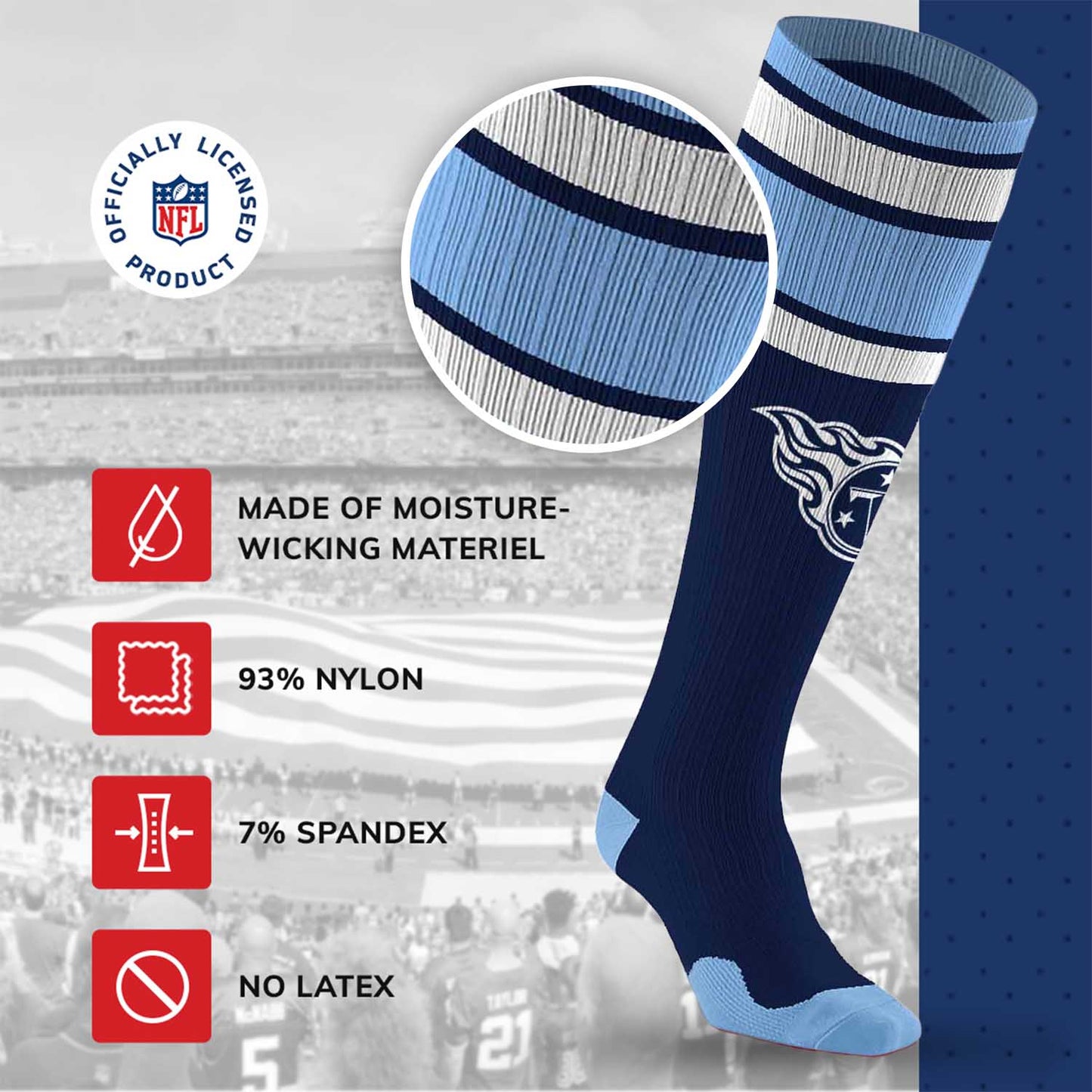 Tennessee Titans NFL Adult Knee High-Performance Socks - Navy