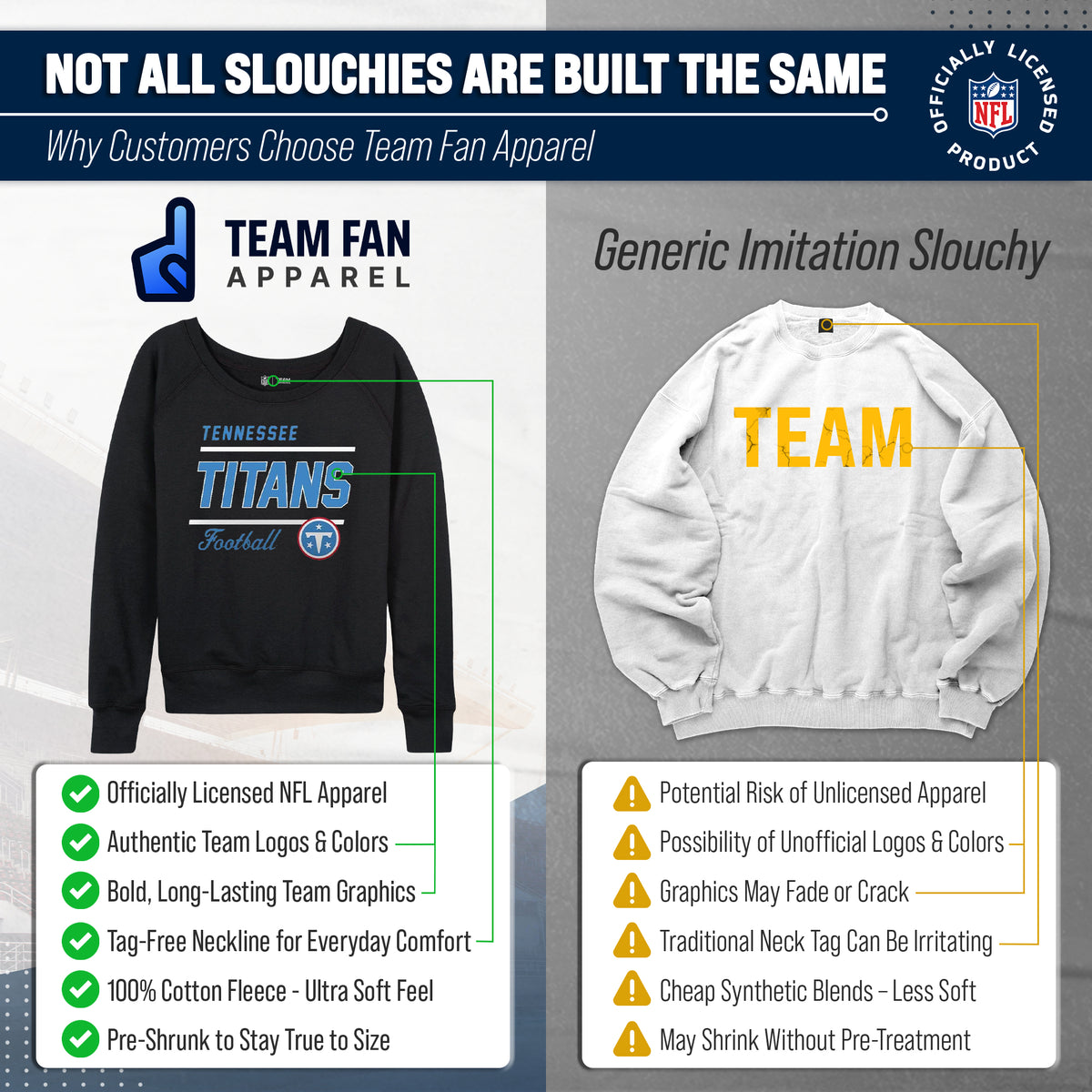 Tennessee Titans NFL Womens Crew Neck Light Weight - Black