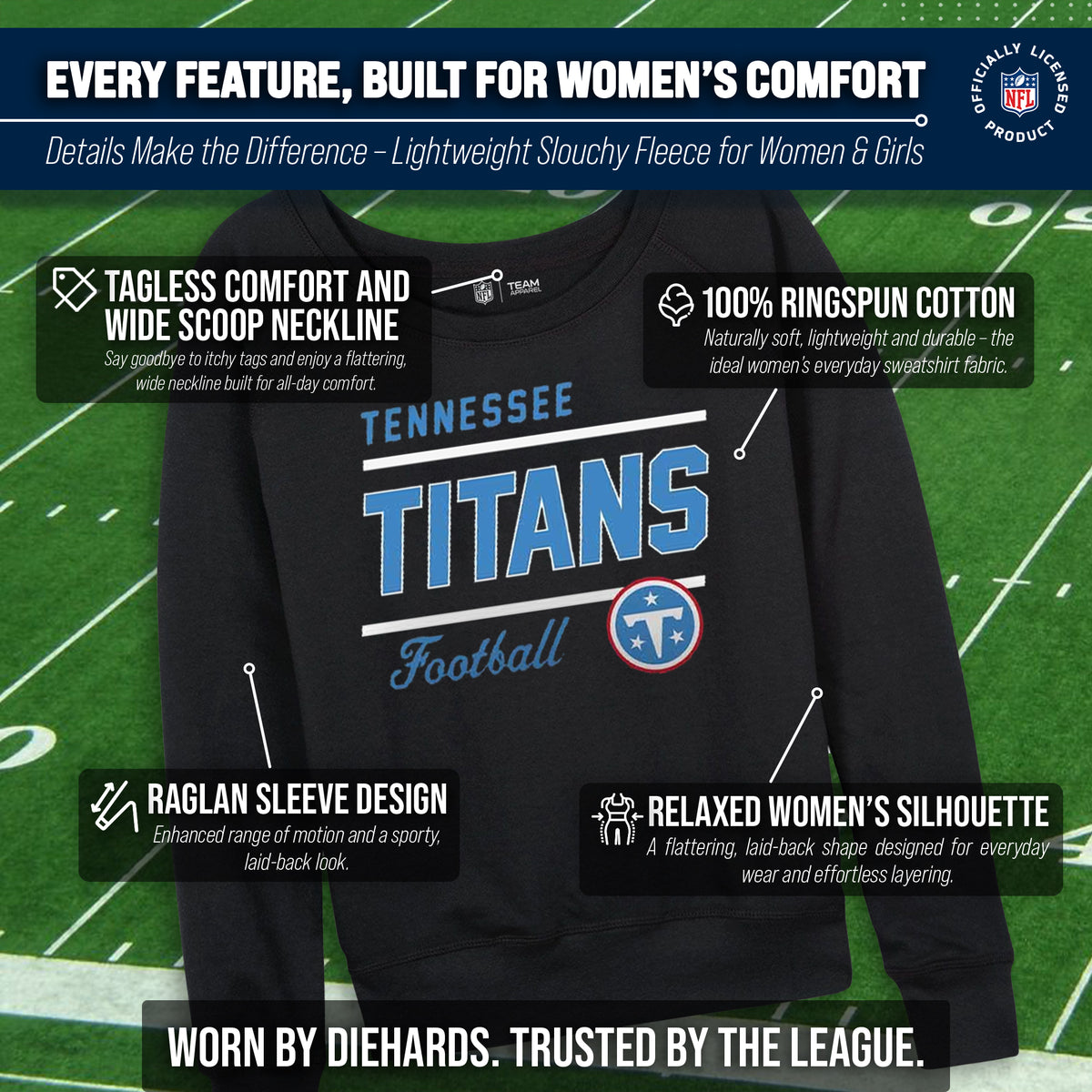 Tennessee Titans NFL Womens Crew Neck Light Weight - Black