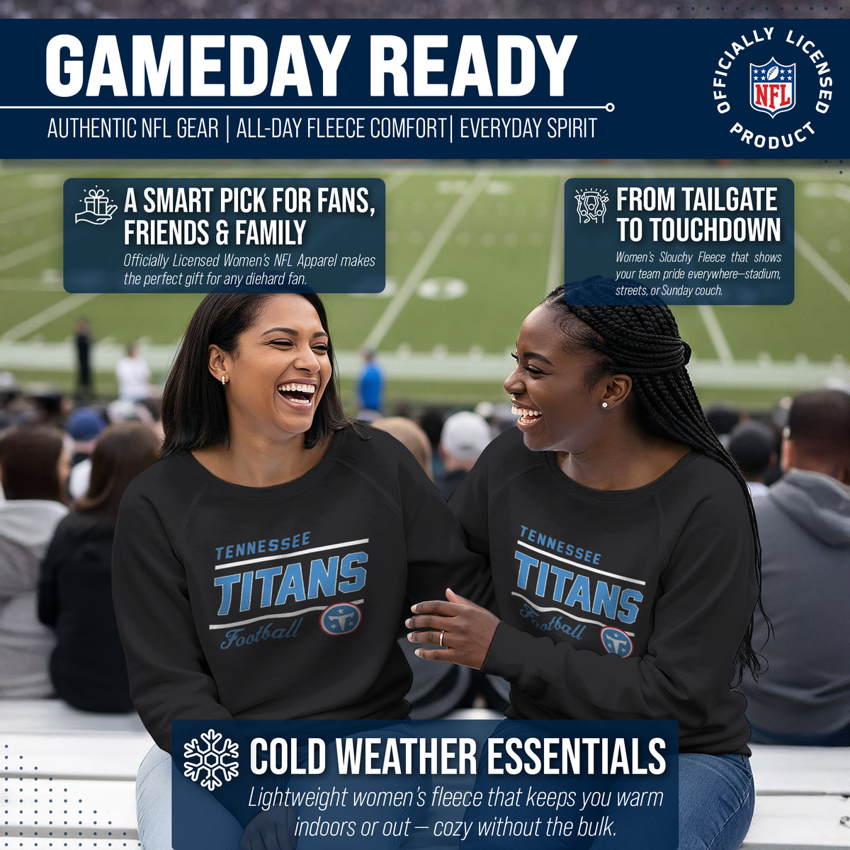 Tennessee Titans NFL Womens Crew Neck Light Weight - Black