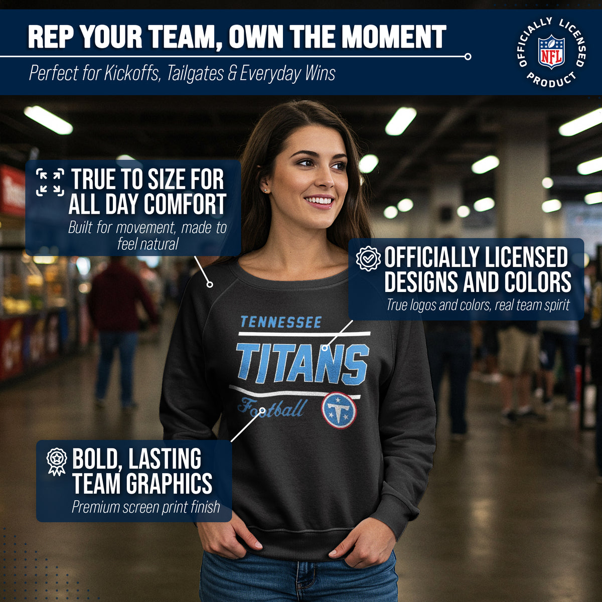 Tennessee Titans NFL Womens Crew Neck Light Weight - Black