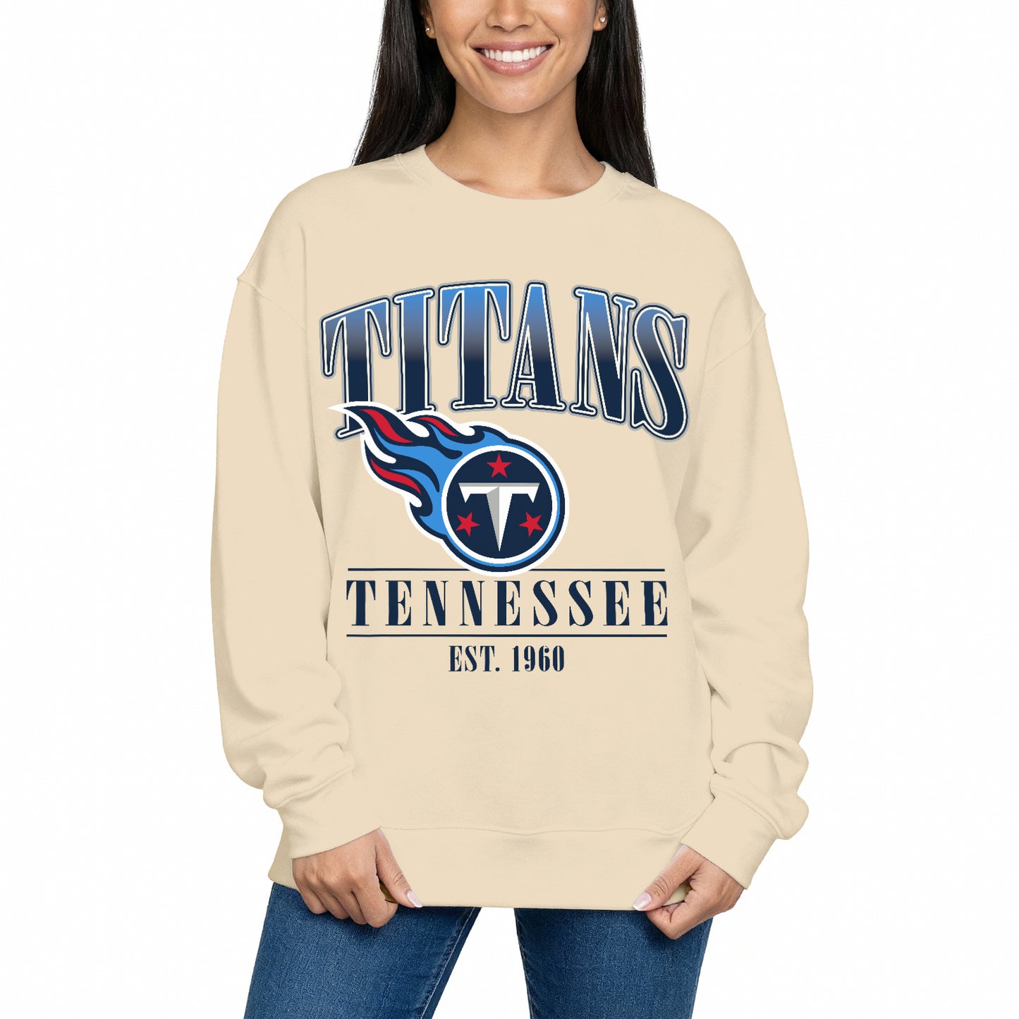 Tennessee Titans Womens NFL Starstruck Crewneck Pullover - Cream