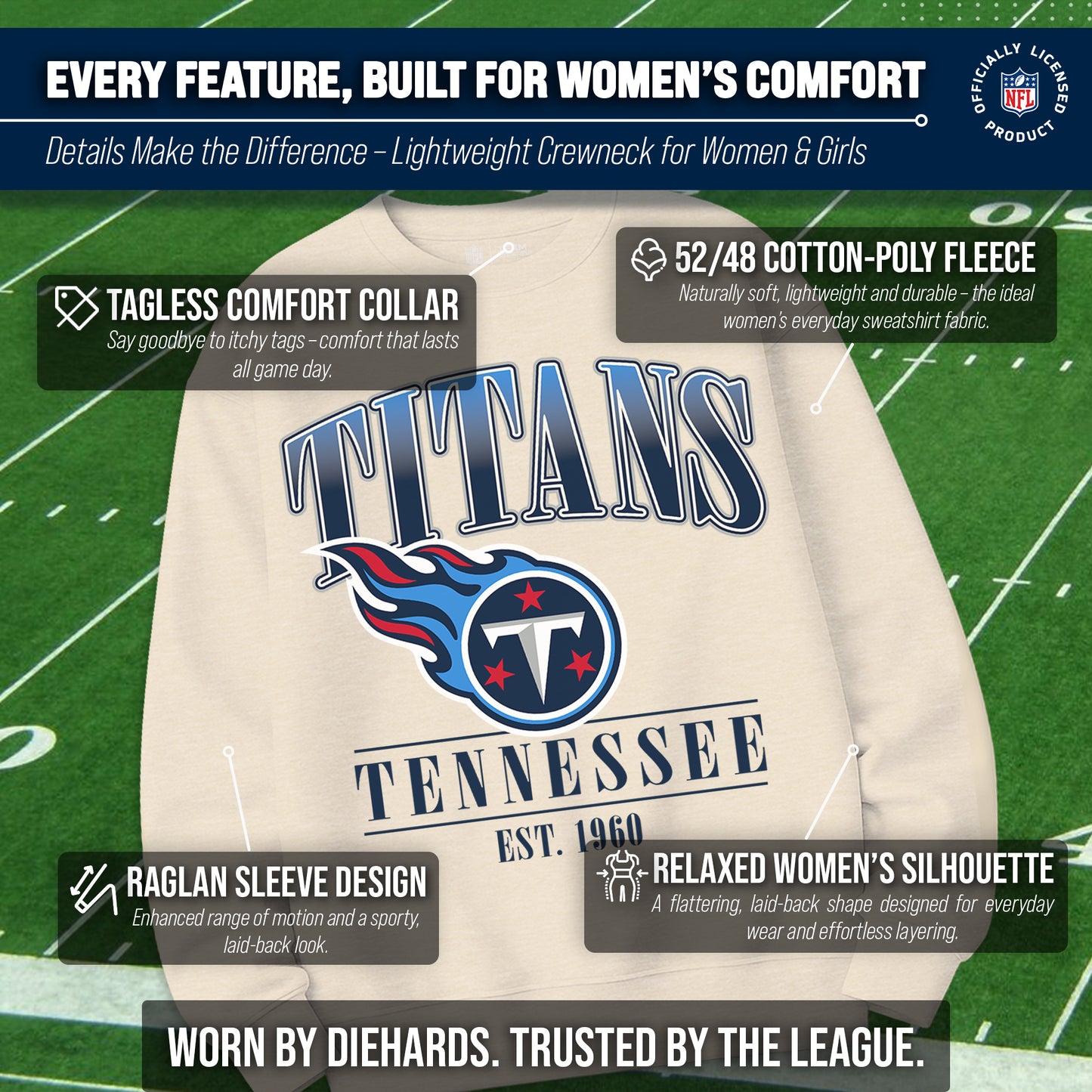 Tennessee Titans Womens NFL Starstruck Crewneck Pullover - Cream