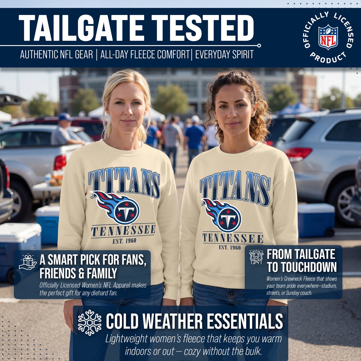 Tennessee Titans Womens NFL Starstruck Crewneck Pullover - Cream