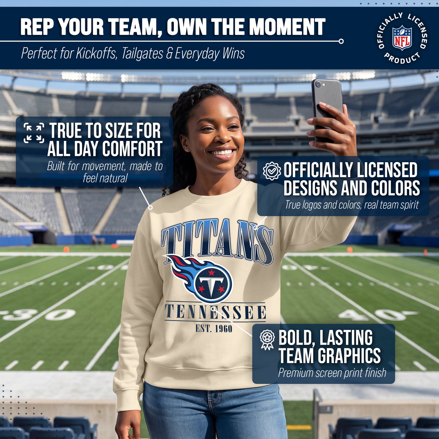 Tennessee Titans Womens NFL Starstruck Crewneck Pullover - Cream