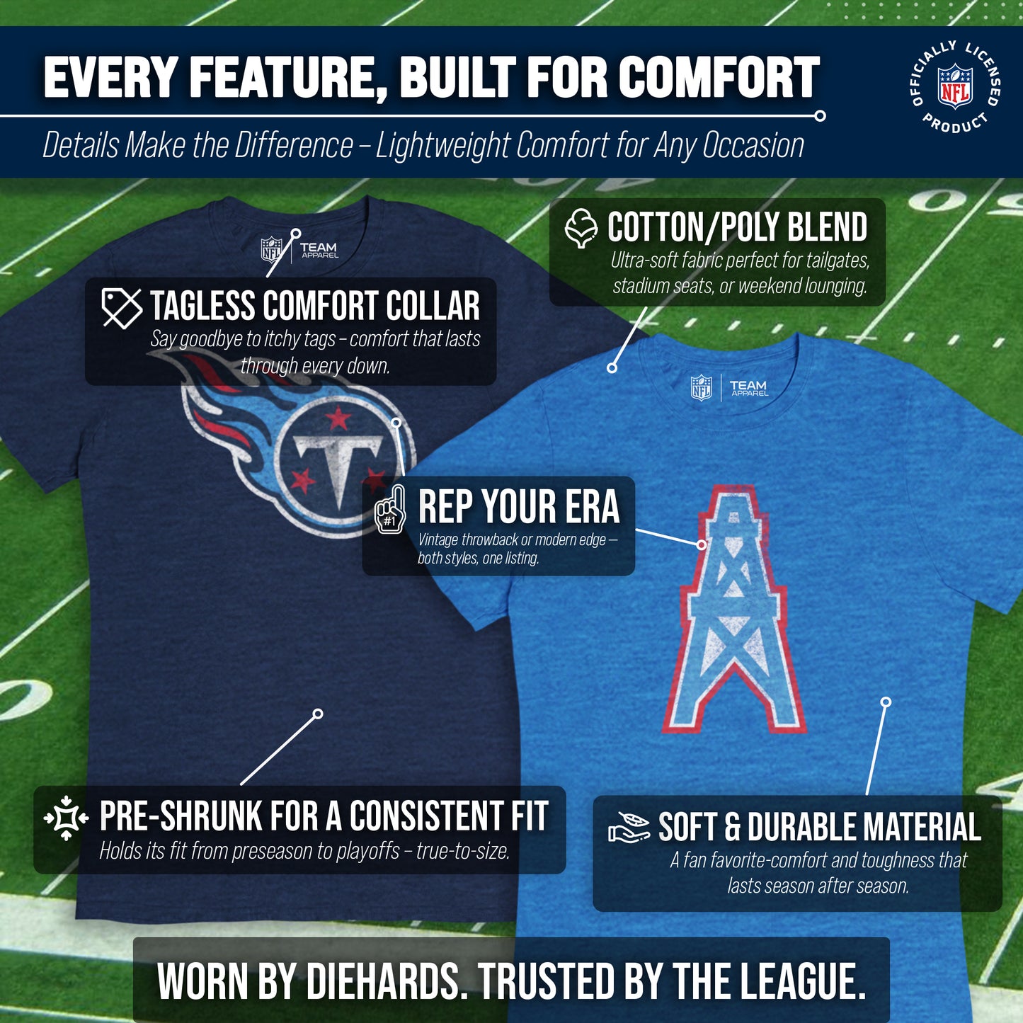 Houston Oilers NFL Modern Throwback T-shirt - Light Blue