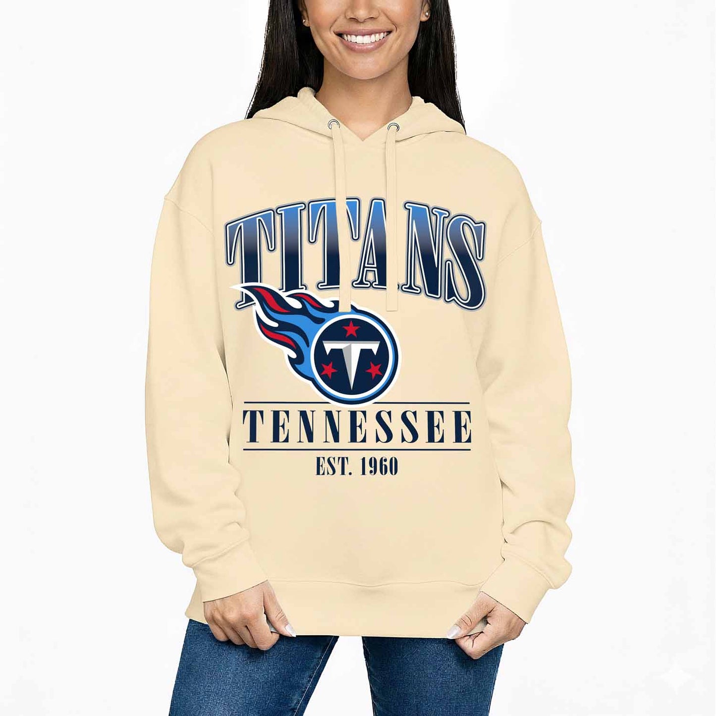 Tennessee Titans Team Fan Apparel NFL Women's  Starstruck Fleece Pullover Hoodie - Cream