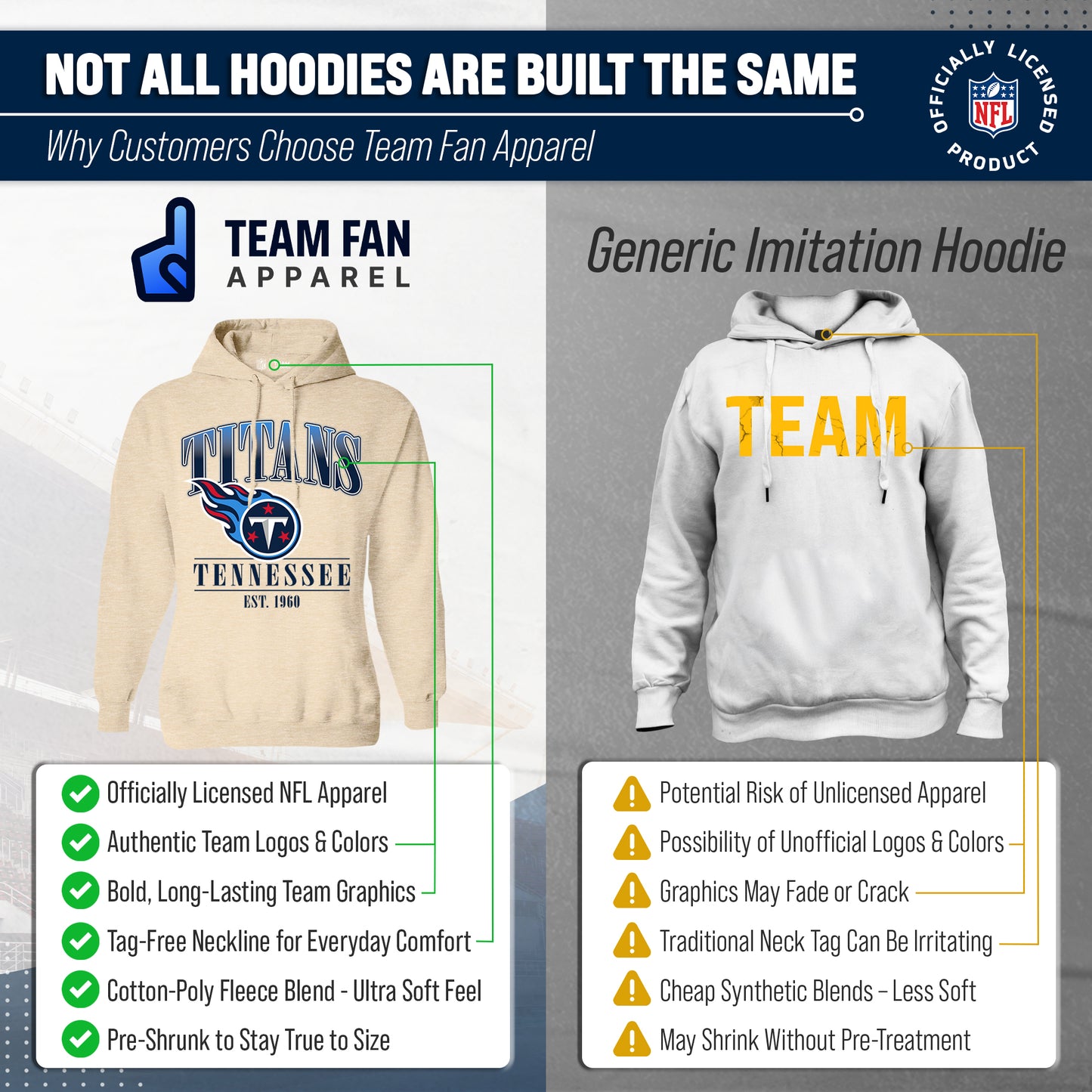 Tennessee Titans Team Fan Apparel NFL Women's  Starstruck Fleece Pullover Hoodie - Cream