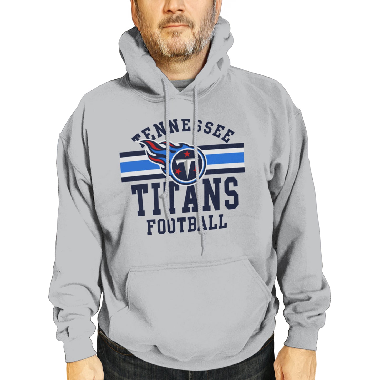 Tennessee Titans NFL Team Stripe Hooded Sweatshirt- Soft Pullover Sports Hoodie For Men & Women - Sport Gray