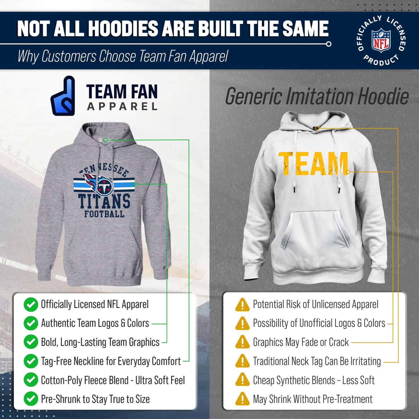 Tennessee Titans NFL Team Stripe Hooded Sweatshirt- Soft Pullover Sports Hoodie For Men & Women - Sport Gray