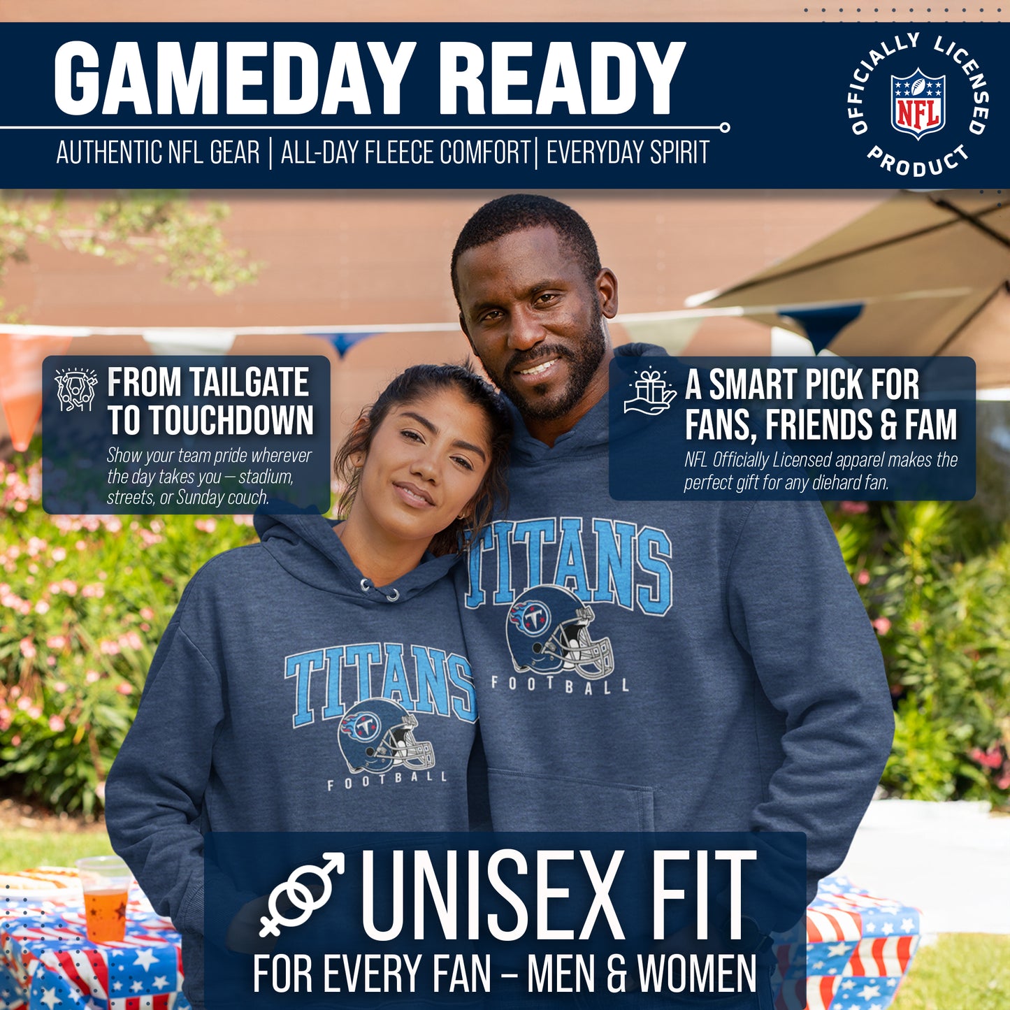 Tennessee Titans NFL Adult Unisex All Star Soft Fleece Hooded Sweatshirt - Navy Heather