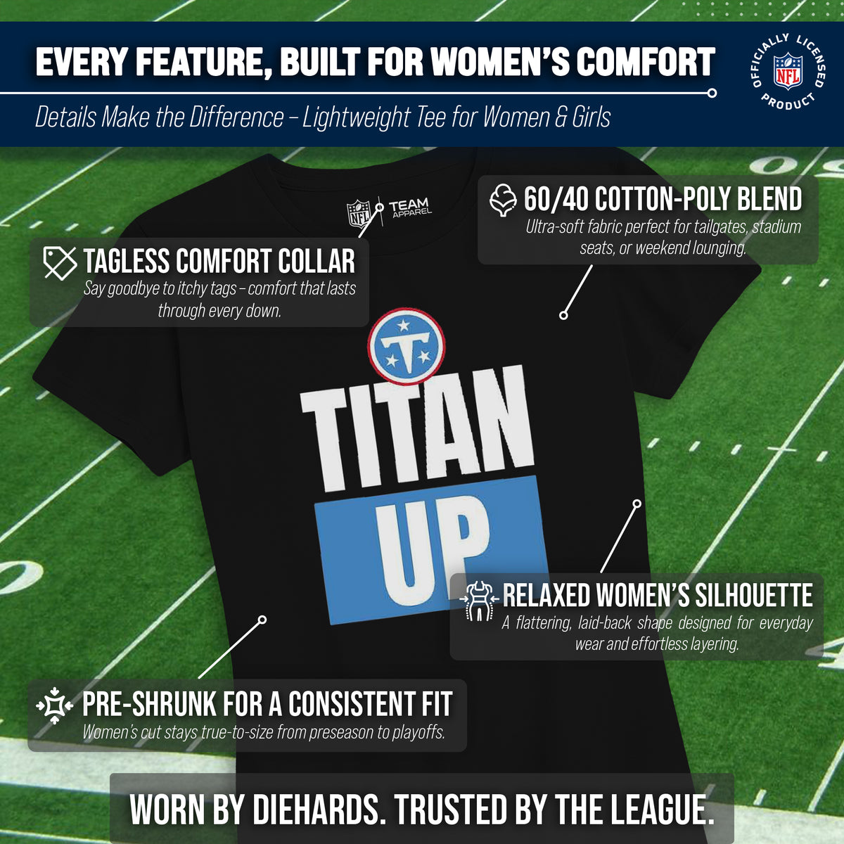 Tennessee Titans NFL Womens Team Slogan Short Sleeve Tshirt - Black