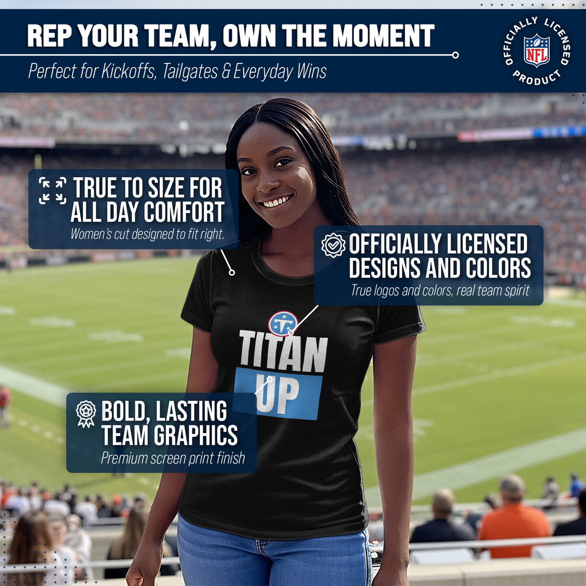 Tennessee Titans NFL Womens Team Slogan Short Sleeve Tshirt - Black