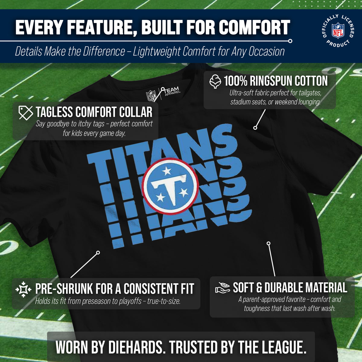 Tennessee Titans  NFL Youth Repeating Logo T-Shirt Kids Boys Girls - Black