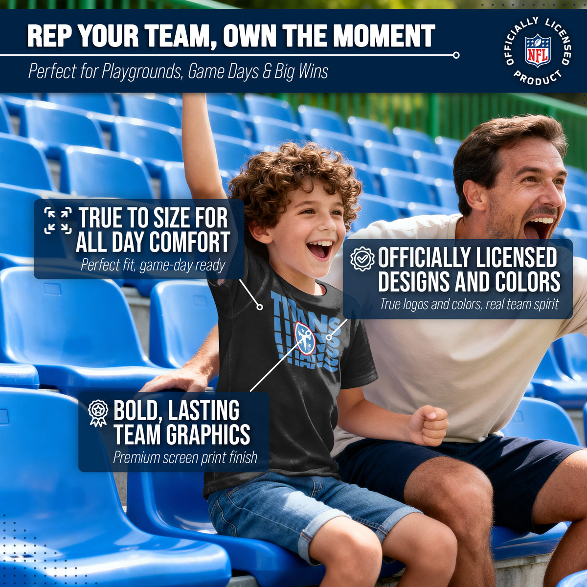 Tennessee Titans  NFL Youth Repeating Logo T-Shirt Kids Boys Girls - Black