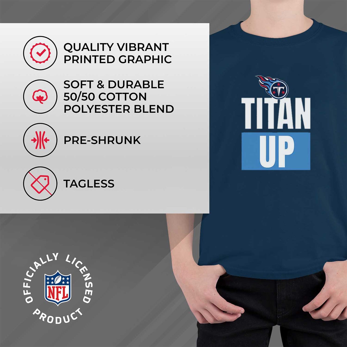 Tennessee Titans NFL Youth Team Slogan Short Sleeve Lightweight T Shirt - Navy