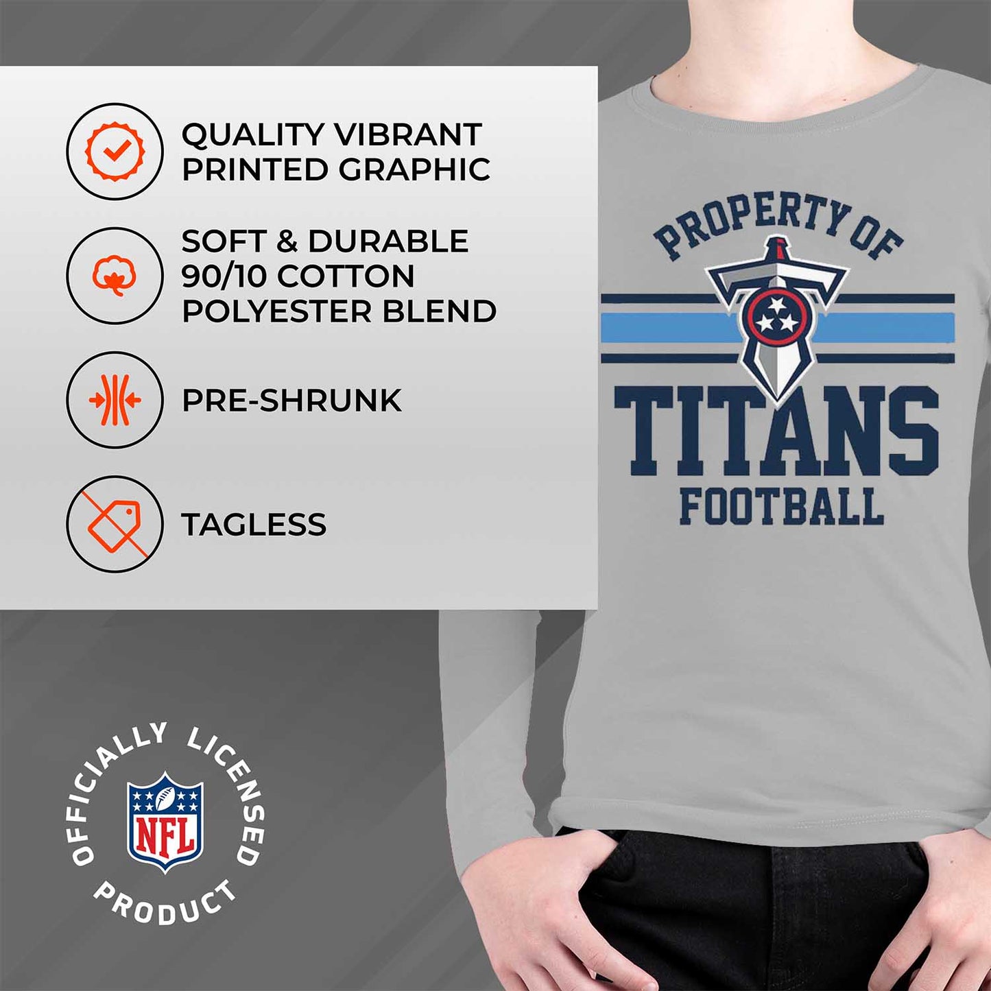 Tennessee Titans NFL Youth Property Of Long Sleeve Lightweight T Shirt - Sport Gray