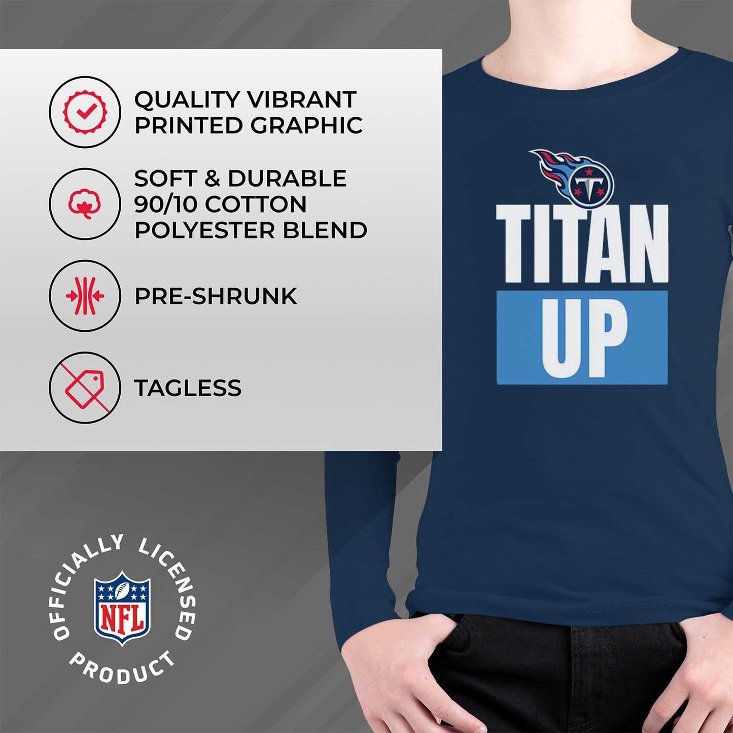 Tennessee Titans NFL Youth Team Slogan Long Sleeve Shirt  - Navy