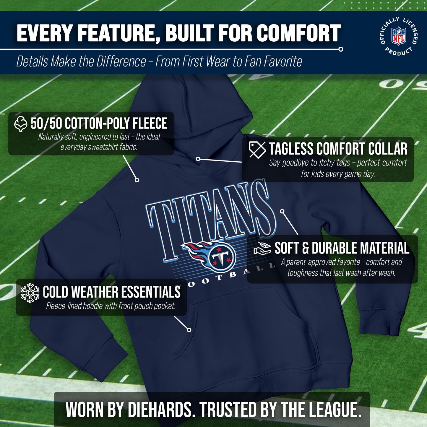 Tennessee Titans NFL Youth Overtime Blueprint Football Fleece Hooded Sweatshirt - Navy