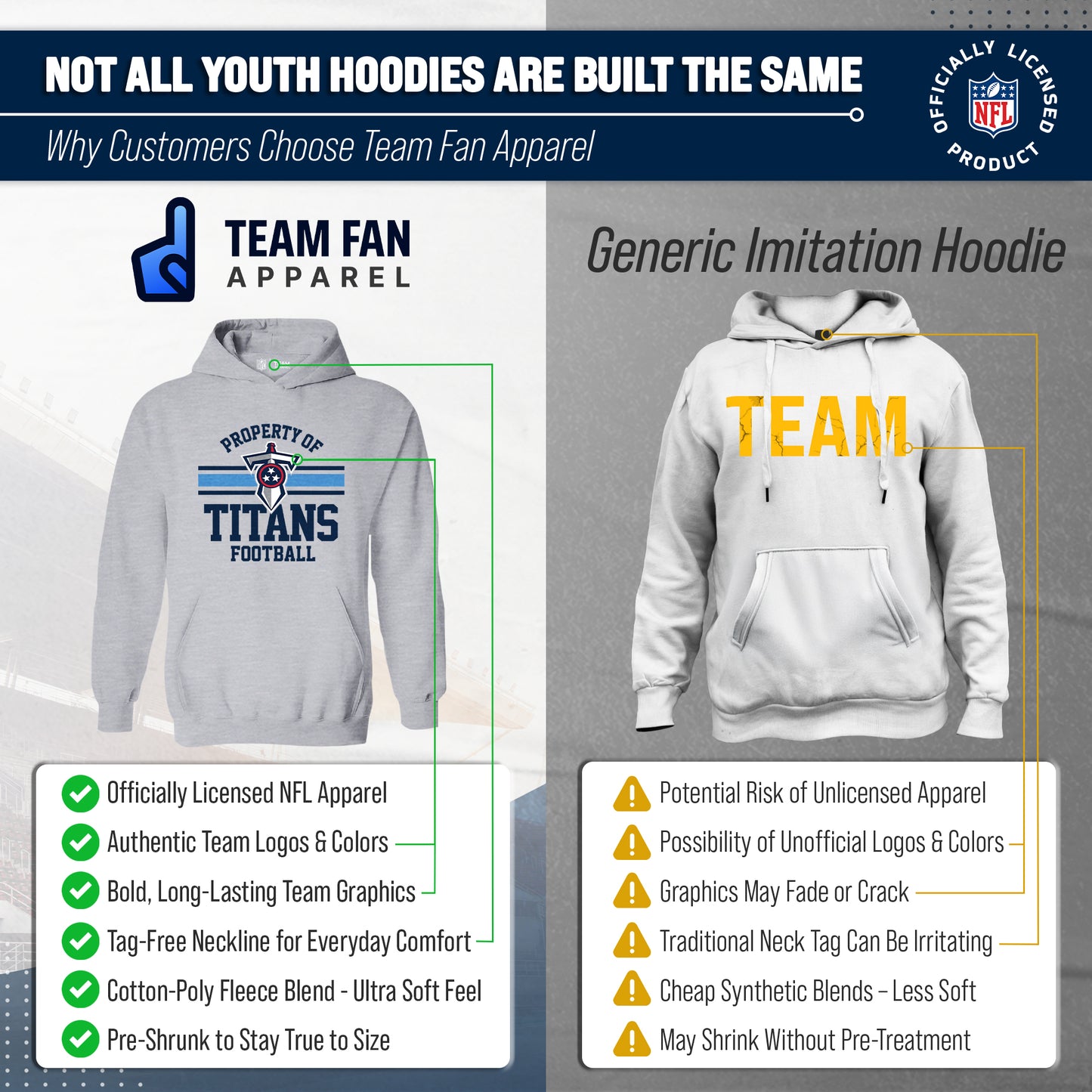 Tennessee Titans NFL Youth Property Of Hooded Sweatshirt - Sport Gray
