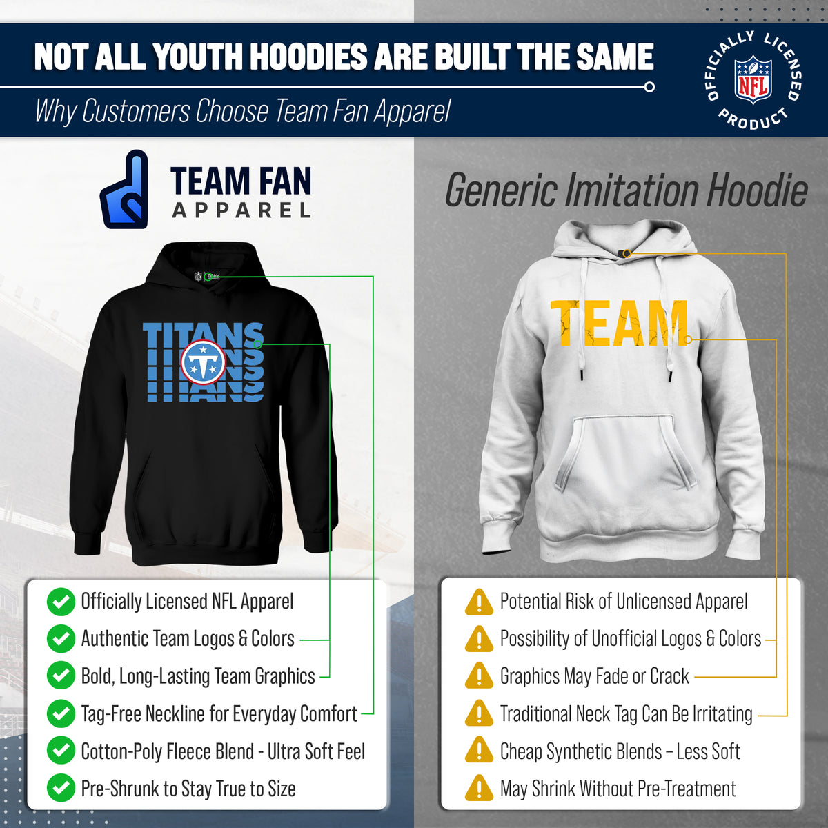 Tennessee Titans NFL Youth Repeating Logo Football Fleece Hooded Sweatshirt - Black