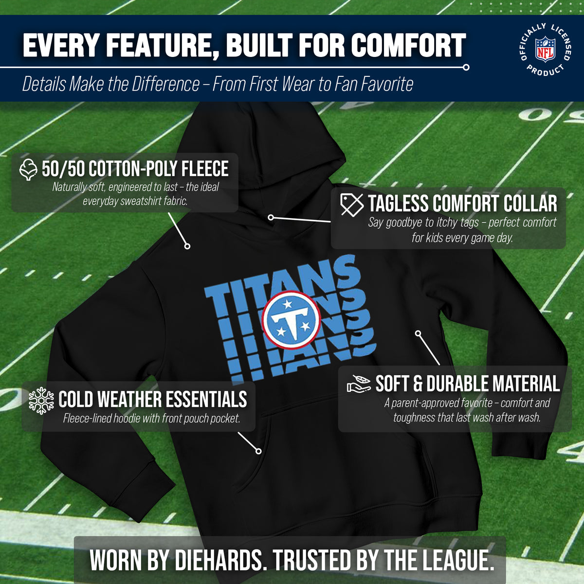 Tennessee Titans NFL Youth Repeating Logo Football Fleece Hooded Sweatshirt - Black