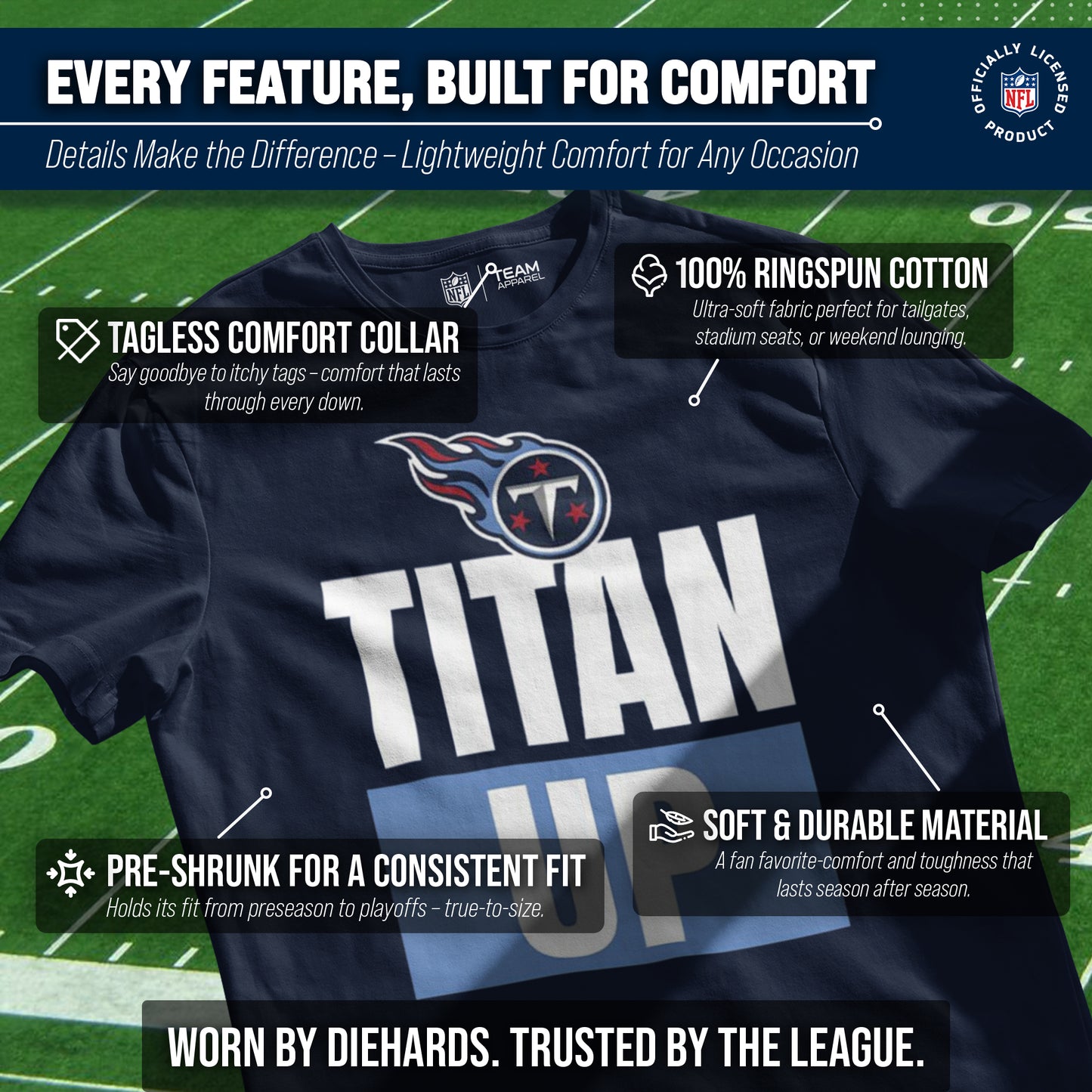 Tennessee Titans NFL Adult Team Slogan Unisex T-Shirt - Navy