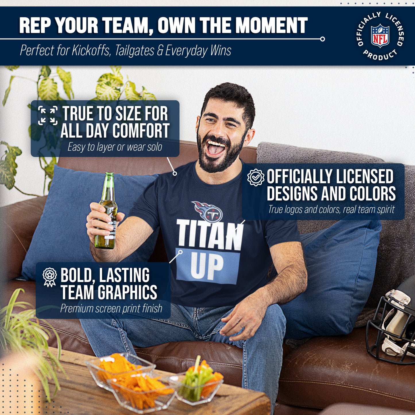Tennessee Titans NFL Adult Team Slogan Unisex T-Shirt - Navy