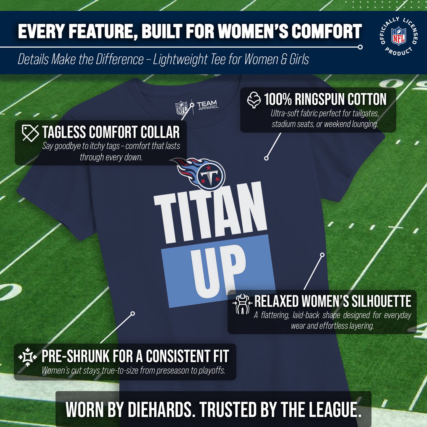 Tennessee Titans NFL Womens Team Slogan Short Sleeve Tshirt - Navy