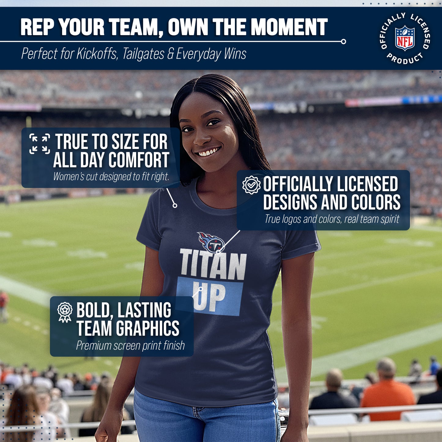 Tennessee Titans NFL Womens Team Slogan Short Sleeve Tshirt - Navy