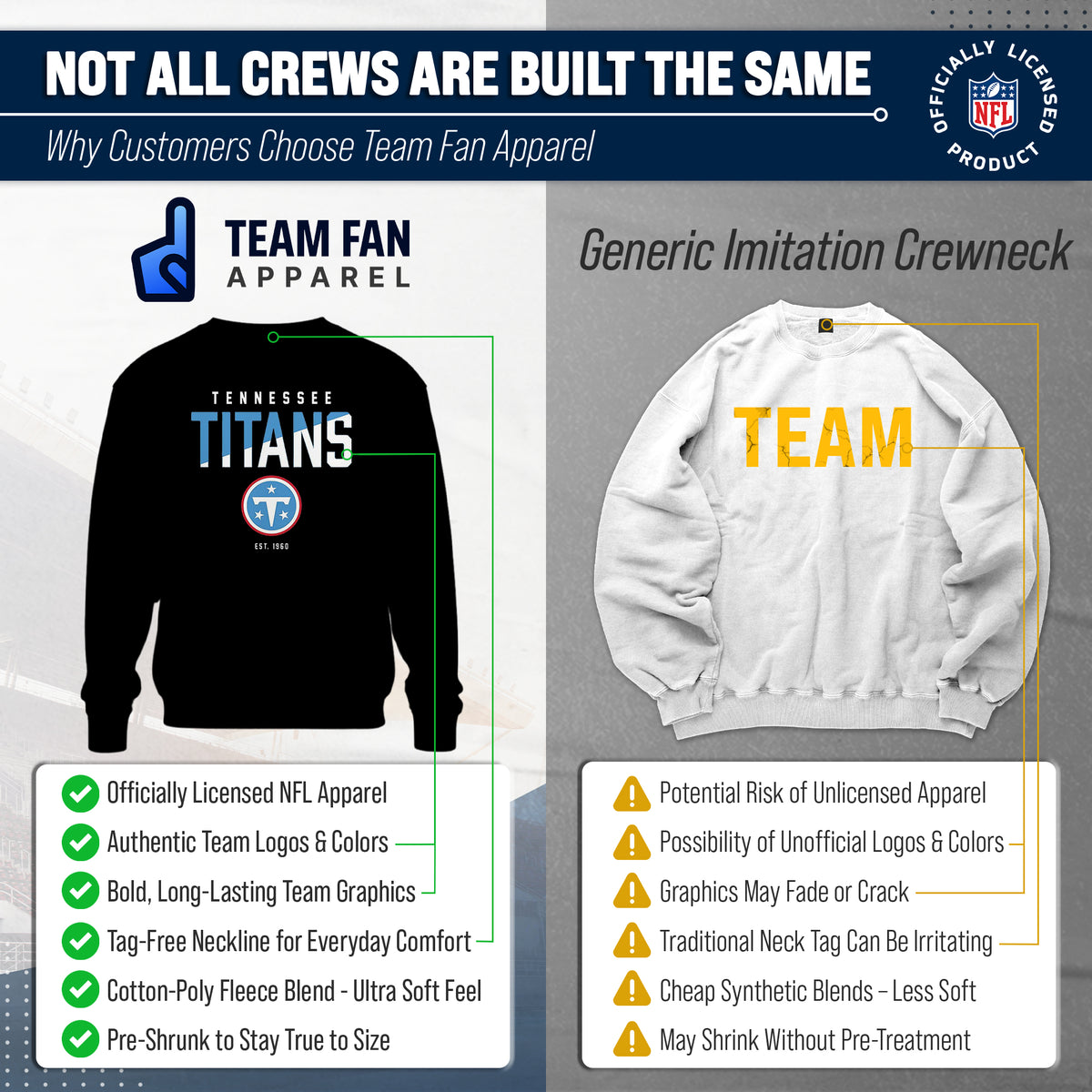 Tennessee Titans NFL Color Block Fleece Crewneck - Black