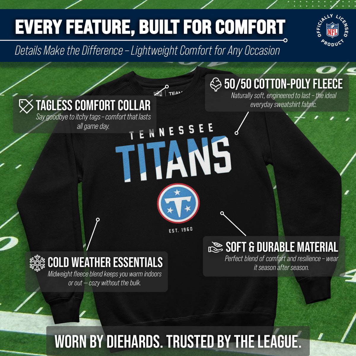 Tennessee Titans NFL Color Block Fleece Crewneck - Black