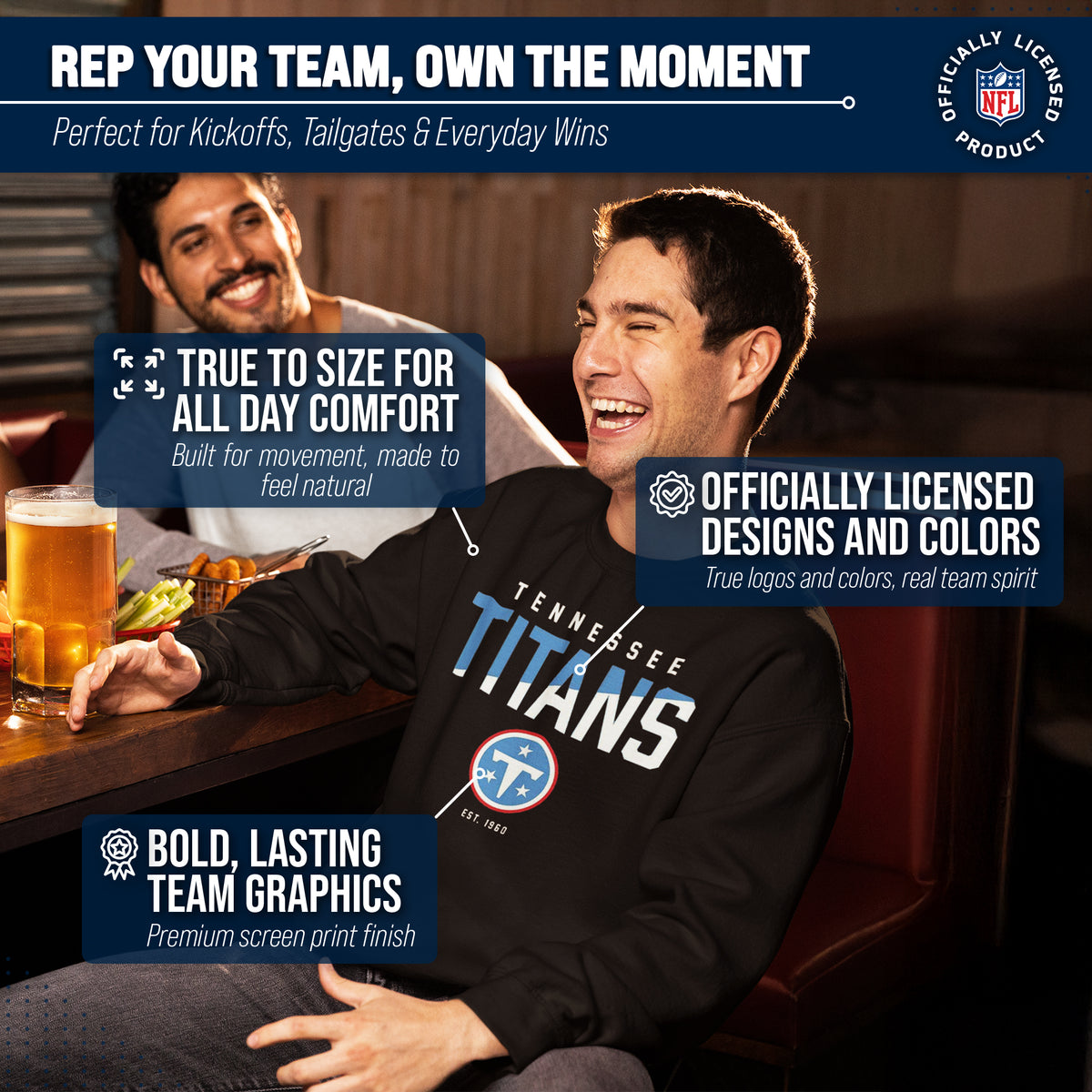 Tennessee Titans NFL Color Block Fleece Crewneck - Black
