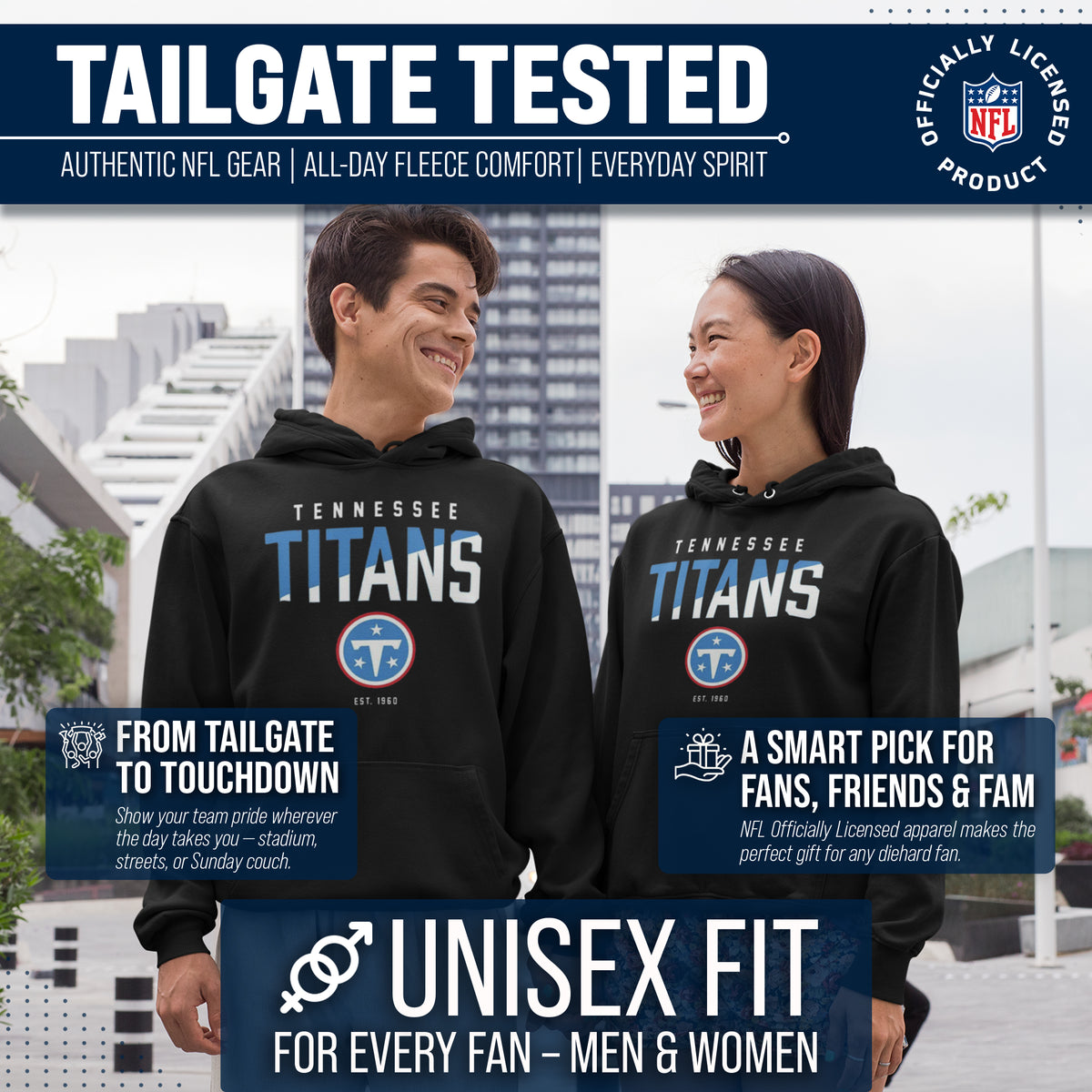 Tennessee Titans Adult NFL Diagonal Fade Fleece Hooded Sweatshirt - Black