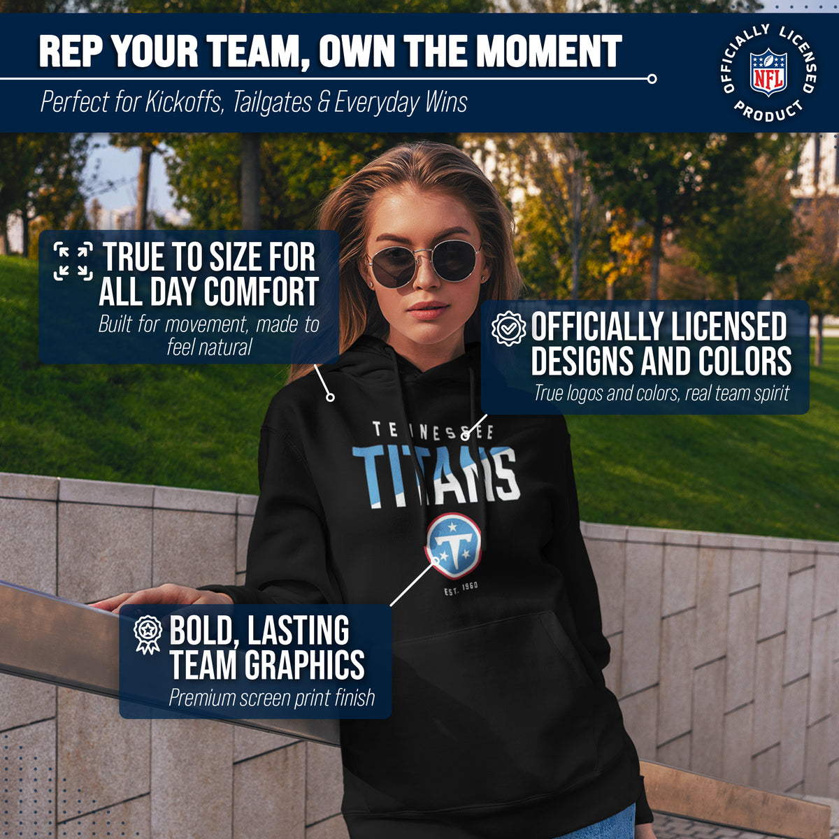 Tennessee Titans Adult NFL Diagonal Fade Fleece Hooded Sweatshirt - Black