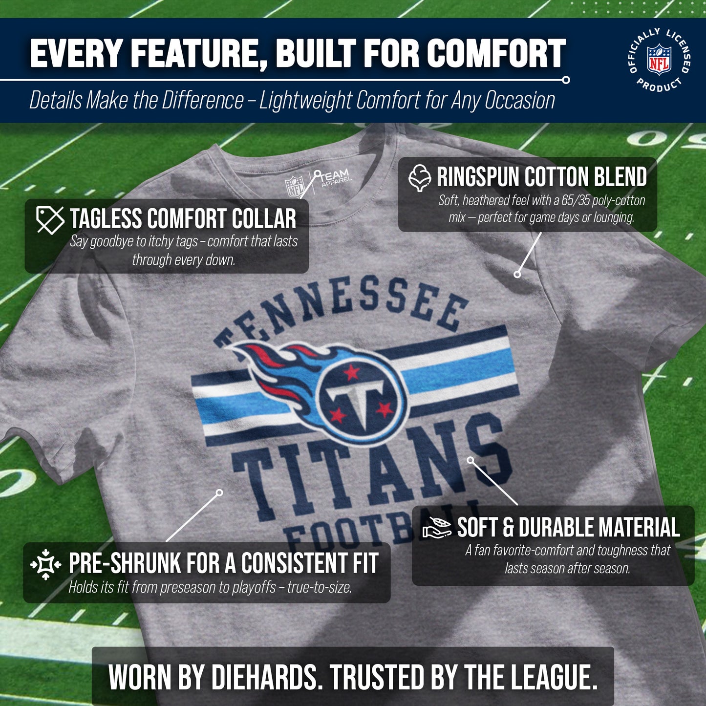 Tennessee Titans NFL Adult Short Sleeve Team Stripe Tee - Sport Gray