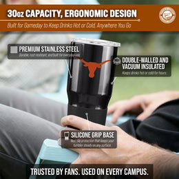 Texas Longhorns NCAA University 30oz Stainless Steel Vacuum Insulated Game Day Tumbler with Silicone Grip - Black