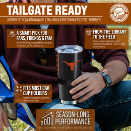 Texas Longhorns NCAA University 30oz Stainless Steel Vacuum Insulated Game Day Tumbler with Silicone Grip - Black