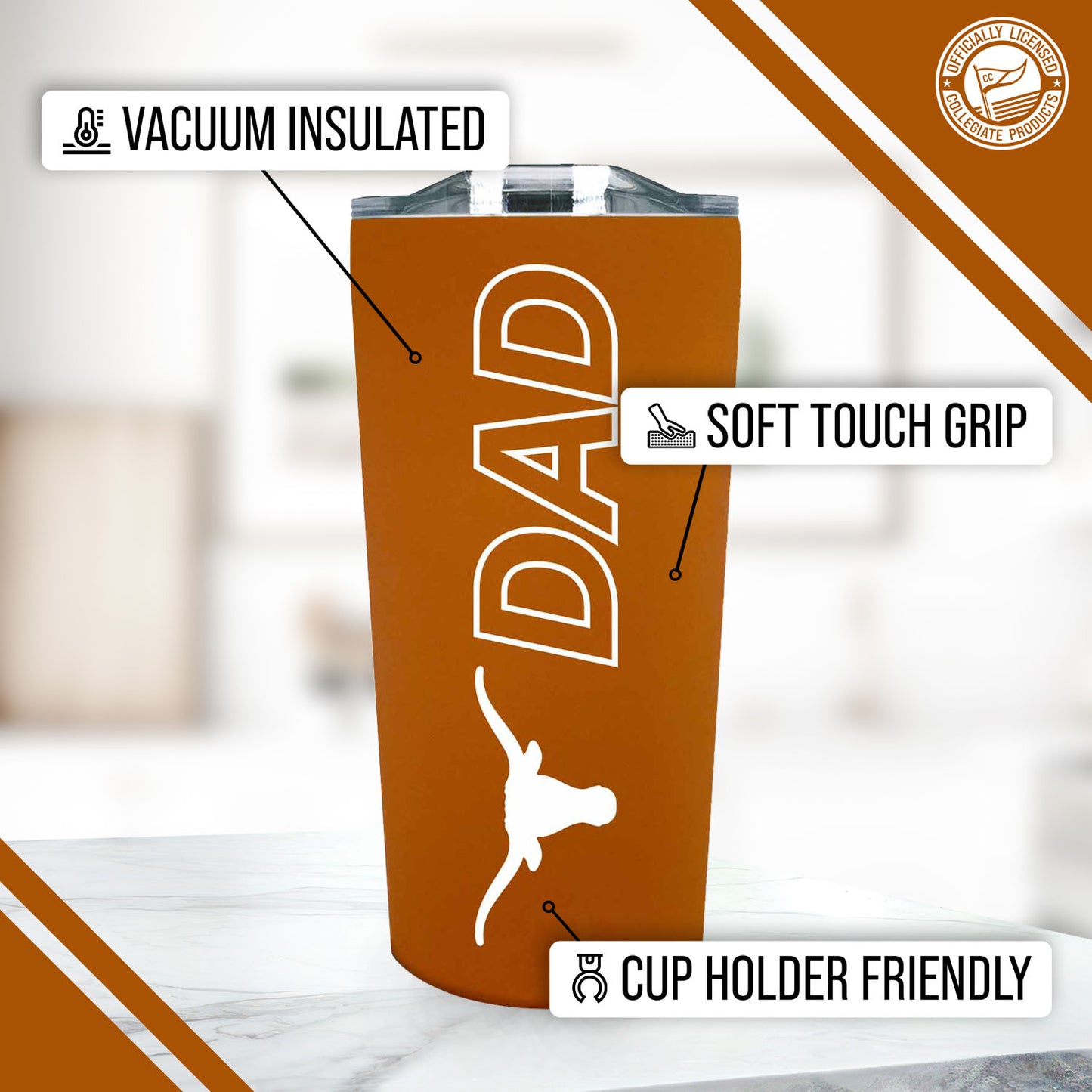 Texas Longhorns NCAA Stainless Steel Travel Tumbler for Dad - Texas Orange