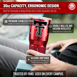Texas Tech Red Raiders NCAA University 30oz Stainless Steel Vacuum Insulated Game Day Tumbler with Silicone Grip - Red