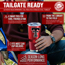 Texas Tech Red Raiders NCAA University 30oz Stainless Steel Vacuum Insulated Game Day Tumbler with Silicone Grip - Red