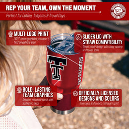 Texas Tech Red Raiders NCAA University 30oz Stainless Steel Vacuum Insulated Game Day Tumbler with Silicone Grip - Red