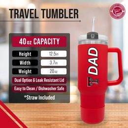 Texas Tech Red Raiders Collegiate 40oz Stainless Steel Travel Tumbler with Handle for Dad - Red