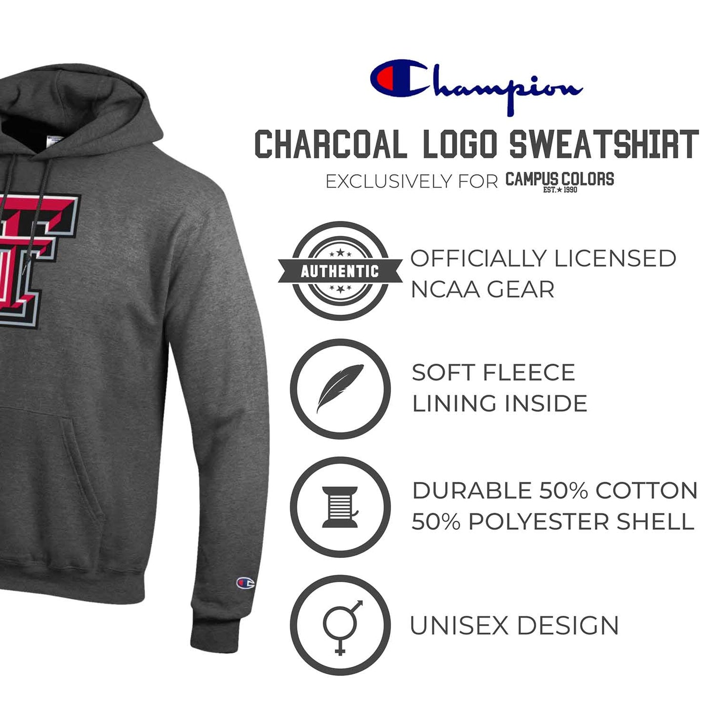 Texas Tech Red Raiders Adult Mascot Fleece Hooded Sweatshirt - Charcoal