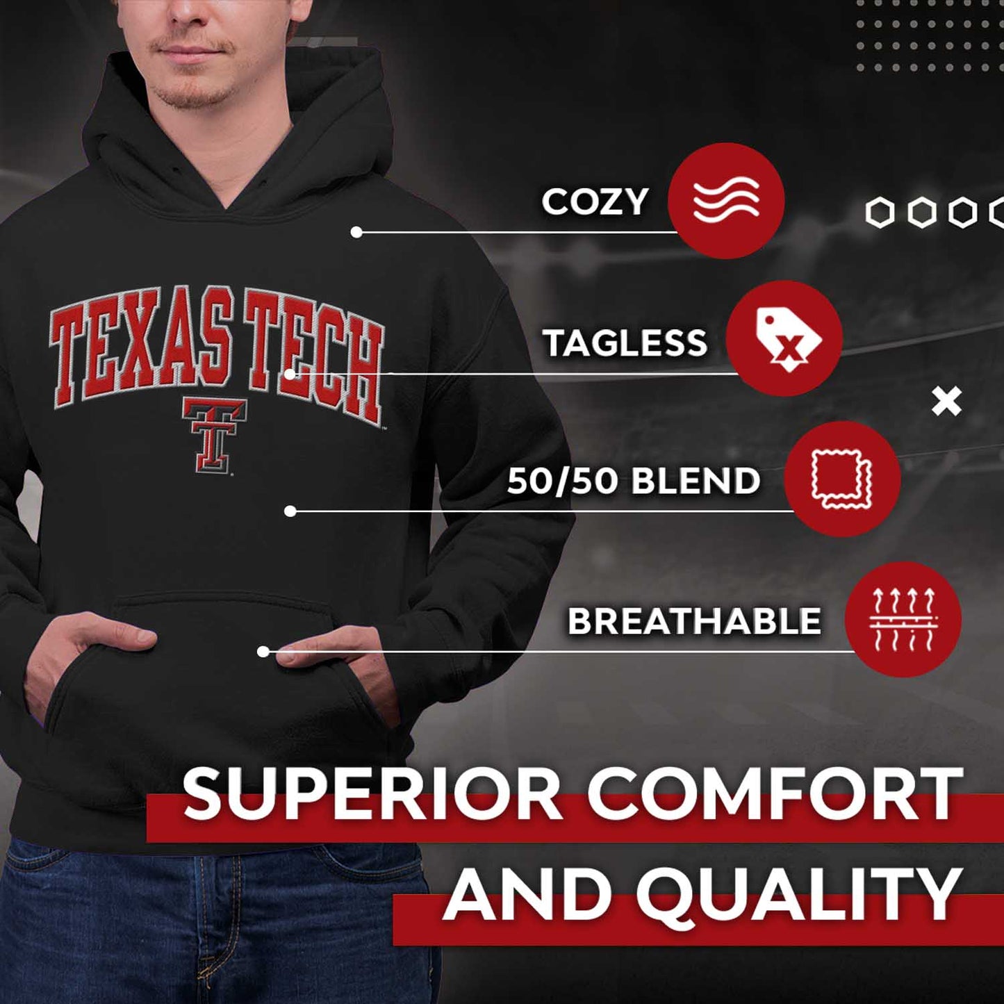 Texas Tech Red Raiders NCAA Adult Tackle Twill Hooded Sweatshirt - Black