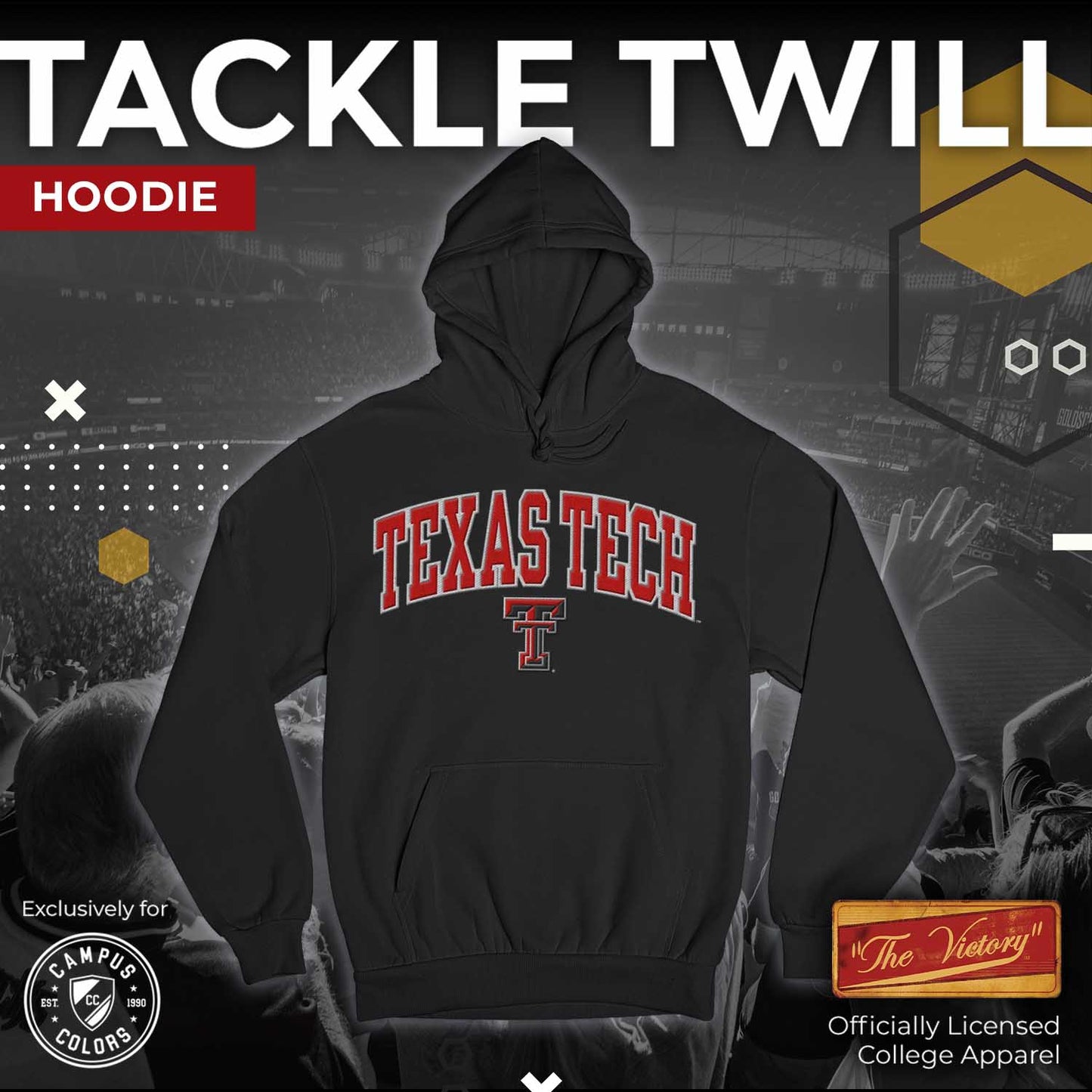 Texas Tech Red Raiders NCAA Adult Tackle Twill Hooded Sweatshirt - Black