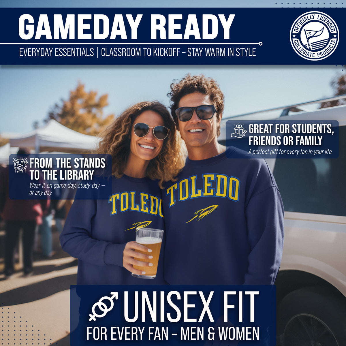 Toledo Rockets Adult Arch & Logo Soft Style Gameday Crewneck Sweatshirt - Navy