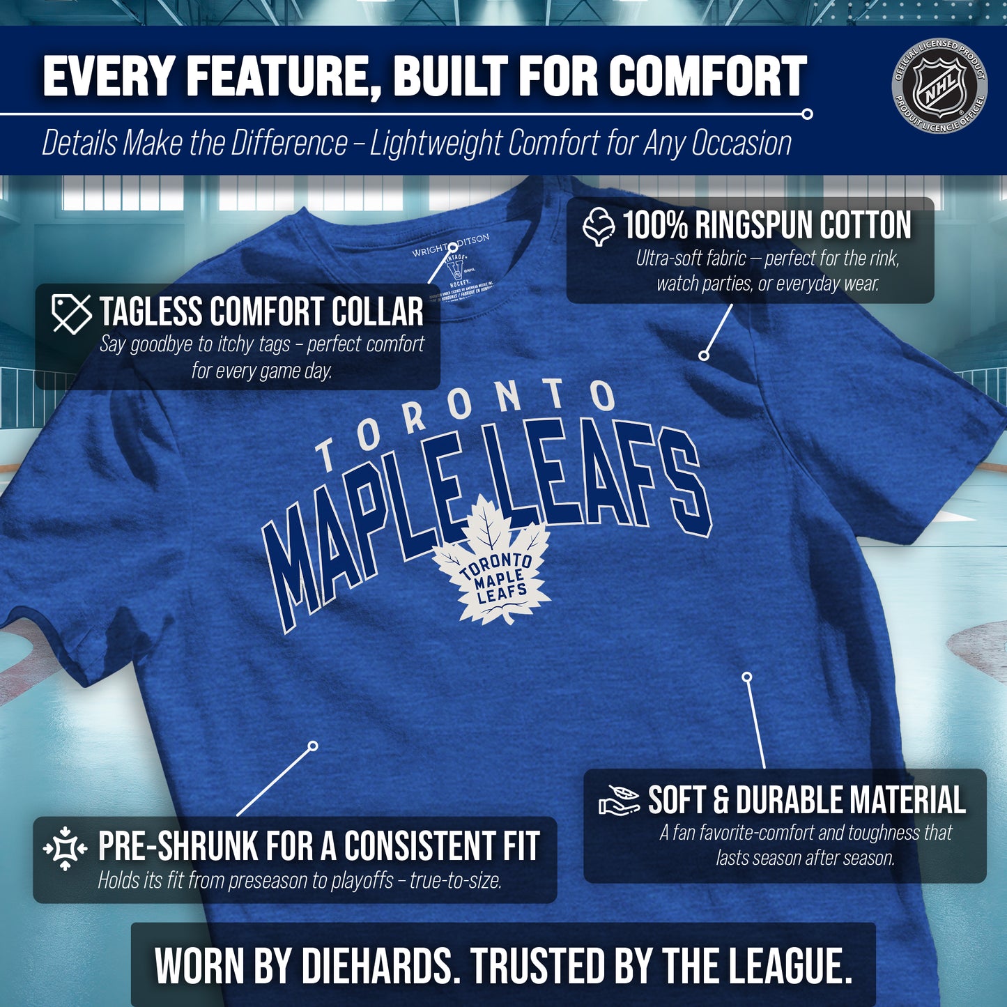 Toronto Maple Leafs NHL Adult Powerplay Heathered Unisex T-Shirt - Royal