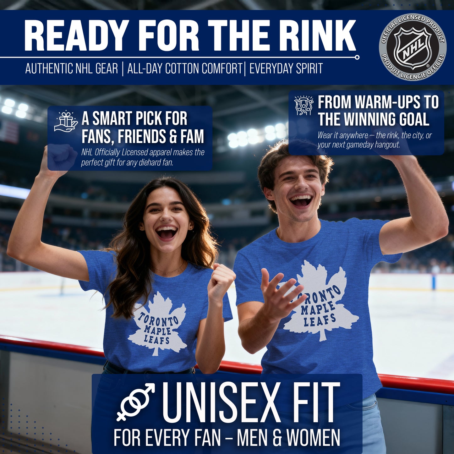 Toronto Maple Leafs NHL Adult Retro Logo Tag-Less T-Shirt - Royal Heather